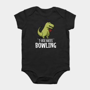 T-Rex Hates Bowling Funny Short Arms Baby Bodysuit